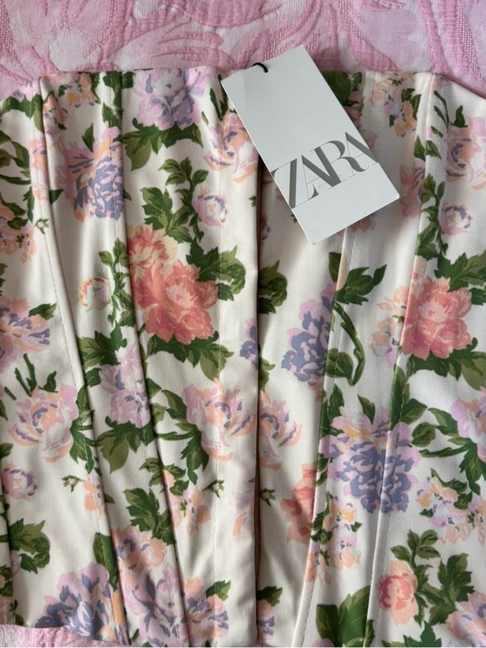 ZARA Corset with Pink, Peach & Lavender Floral Print - Picture 2 of 5